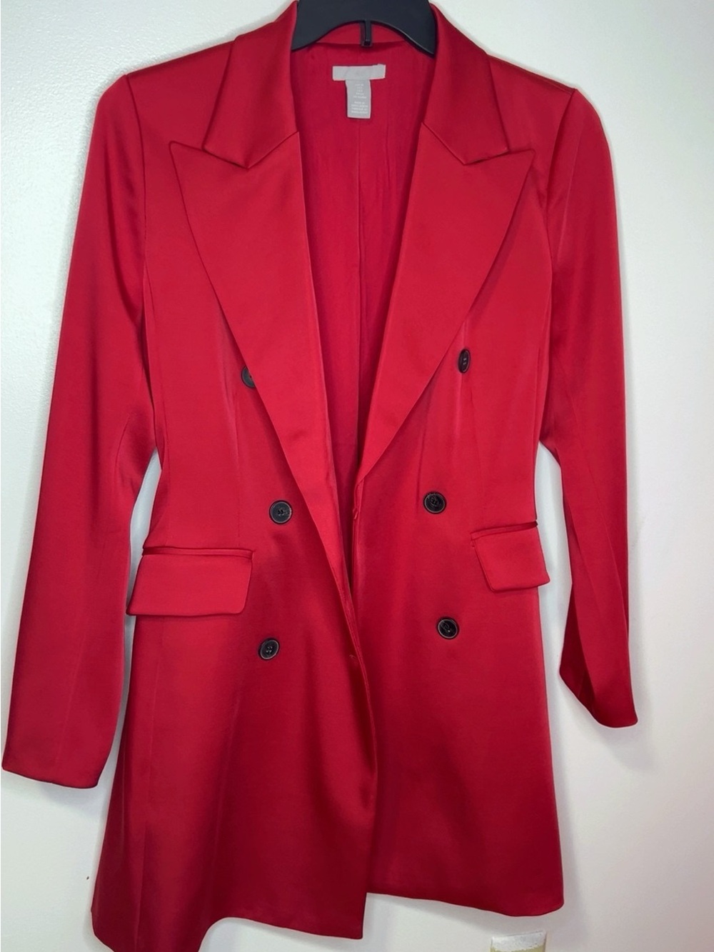 H&M Red Double-Breasted Longline Blazer